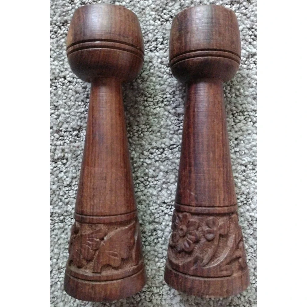 Lot of 2 MCM Wooden Tapered Candlestick Holders 6
